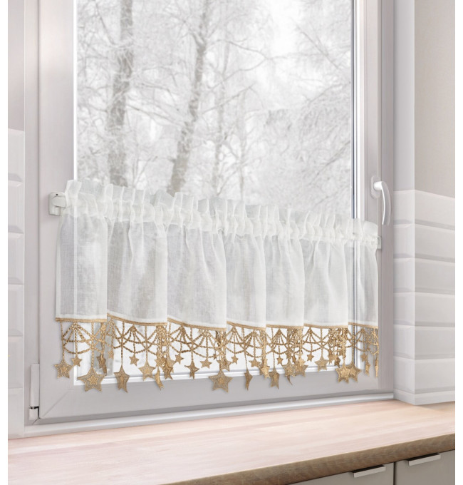 Hotová záclona XMAS bílá / zlatá - s tunelem