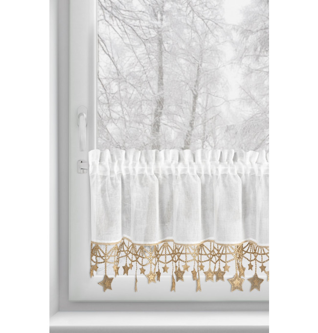 Hotová záclona XMAS bílá / zlatá - s tunelem