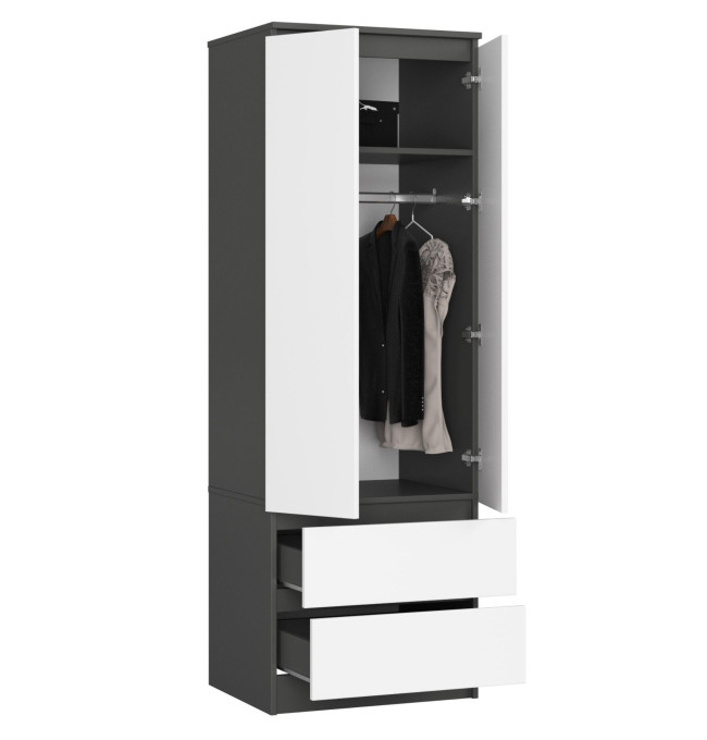 Skříň s nástavcem S 60 cm 2D 2SZ CLP grafitová / šedá / bílá