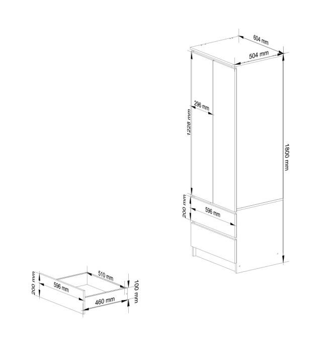 Skříň s nástavcem S 60 cm 2D 2SZ CLP grafitová / šedá / bílá