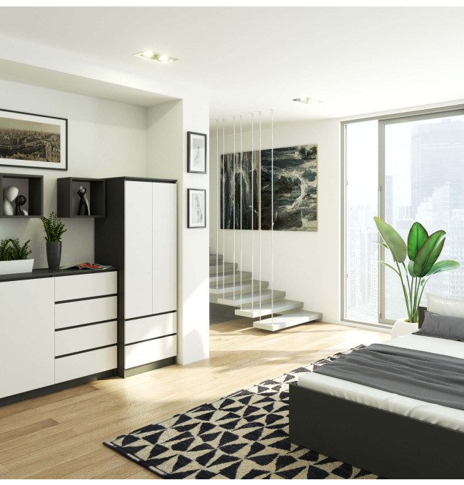 Skříň s nástavcem S 60 cm 2D 2SZ CLP grafitová / šedá / bílá