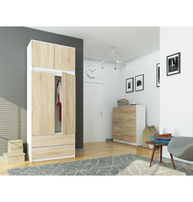 Skříň s nástavcem S 90 cm 2D 2SZ CLP bílá / sonoma