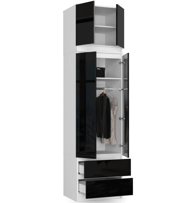 Skříň s nástavcem S 60 cm 2D 2SZ CLP bílá / černá, lesk