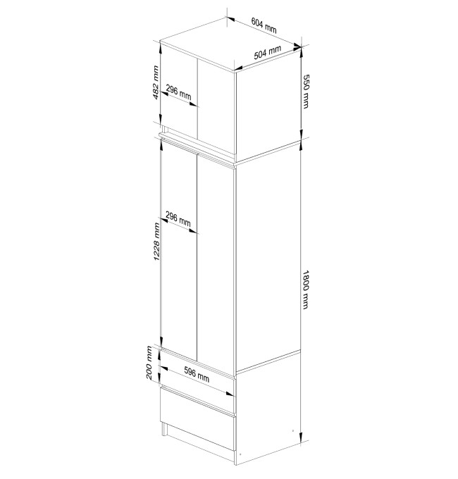 Skříň s nástavcem S 60 cm 2D 2SZ CLP bílá / černá, lesk
