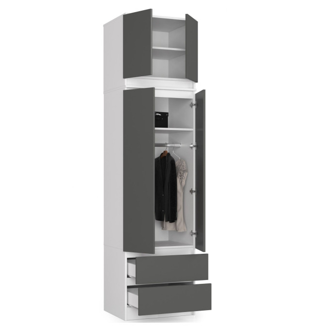 Skříň s nástavcem S 60 cm 2D 2SZ CLP bílá / šedá