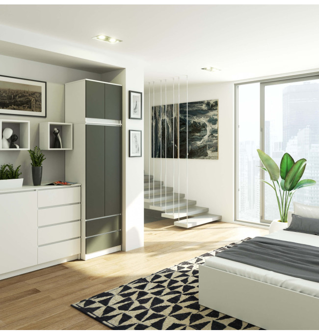 Skříň s nástavcem S 60 cm 2D 2SZ CLP bílá / šedá