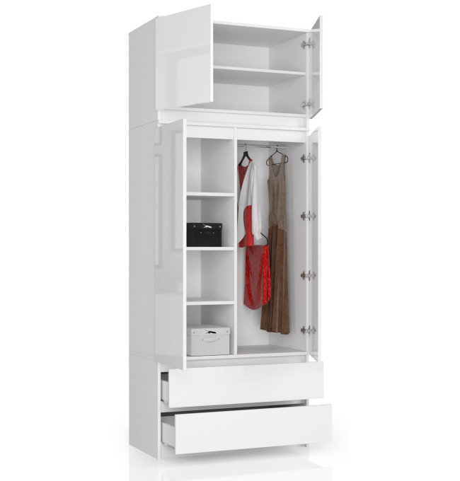 Skříň s nástavcem S 90 cm 2D 2SZ CLP bílá, lesk