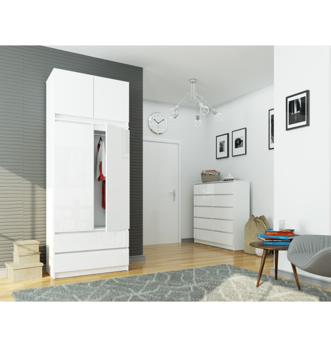 Skříň s nástavcem S 90 cm 2D 2SZ CLP bílá, lesk