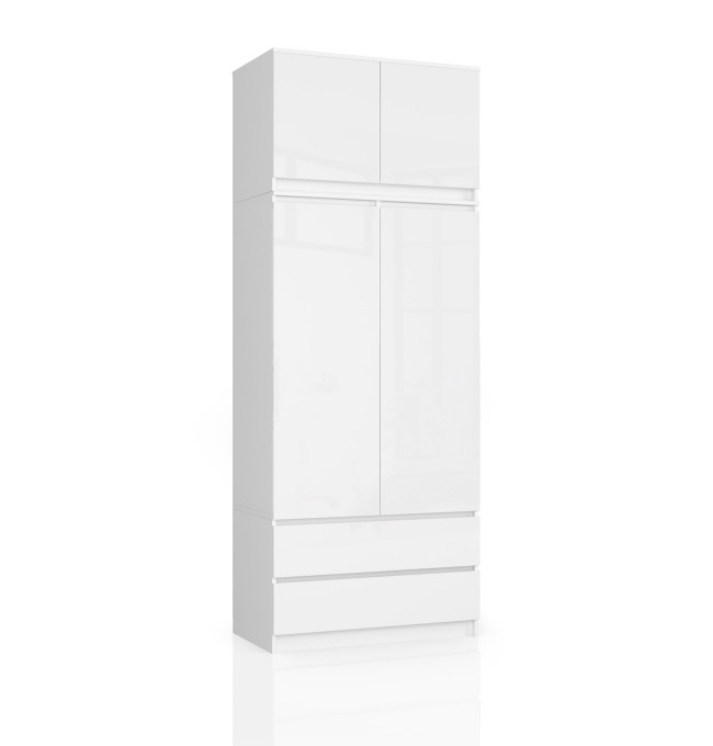 Skříň s nástavcem S 90 cm 2D 2SZ CLP bílá, lesk