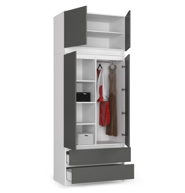 Skříň s nástavcem S 90 cm 2D 2SZ CLP bílá / šedá