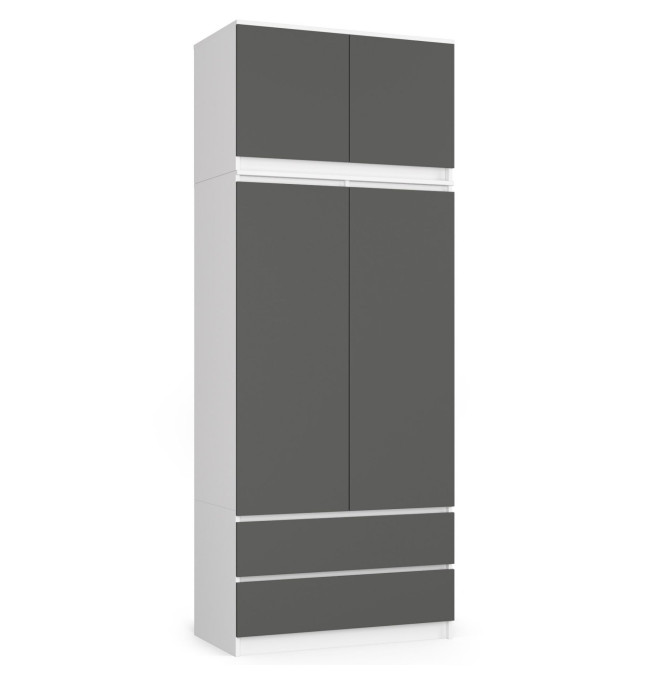 Skříň s nástavcem S 90 cm 2D 2SZ CLP bílá / šedá