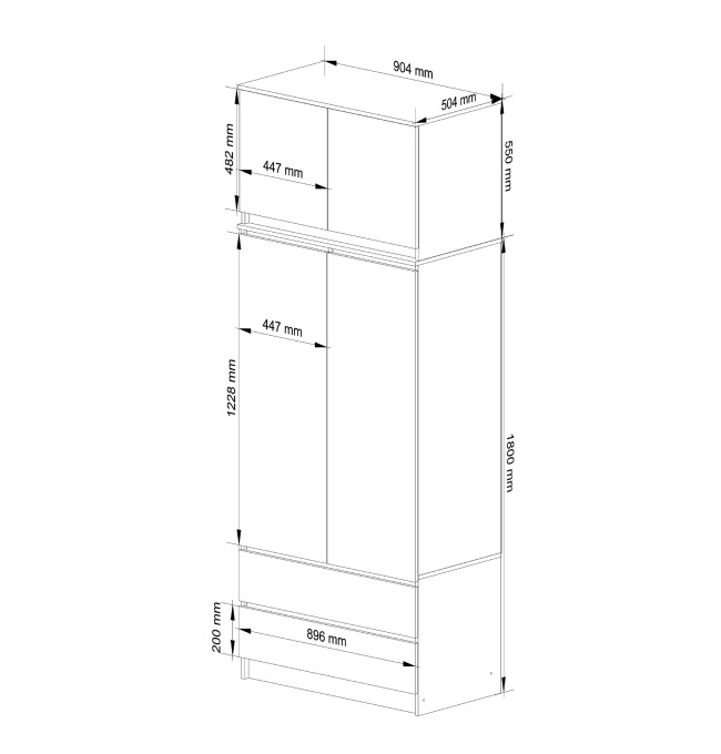 Skříň s nástavcem S 90 cm 2D 2SZ CLP cappuccino, lesk