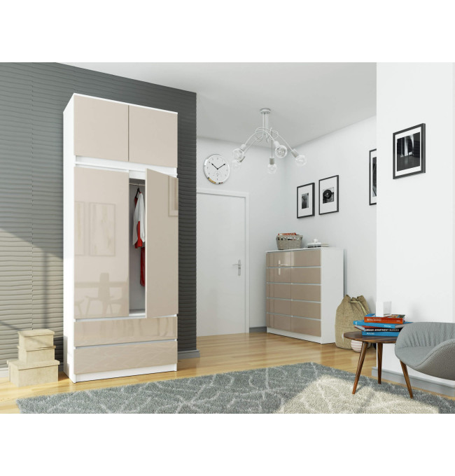 Skříň s nástavcem S 90 cm 2D 2SZ CLP cappuccino, lesk