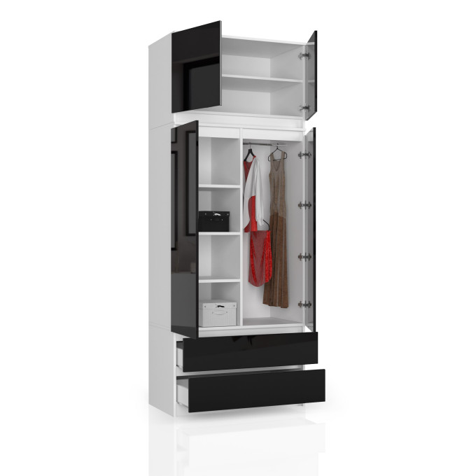 Skříň s nástavcem S 90 cm 2D 2SZ CLP černá, lesk