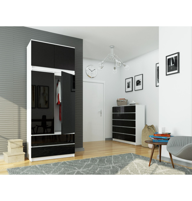 Skříň s nástavcem S 90 cm 2D 2SZ CLP černá, lesk