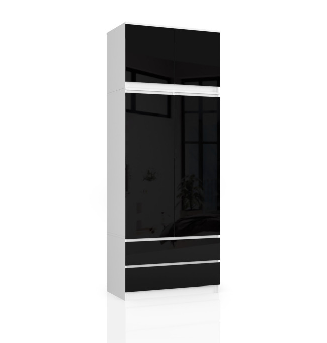 Skříň s nástavcem S 90 cm 2D 2SZ CLP černá, lesk