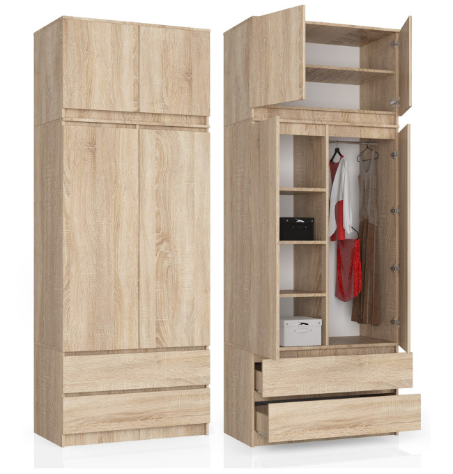 Skříň s nástavcem S 90 cm 2D 2SZ CLP dub sonoma