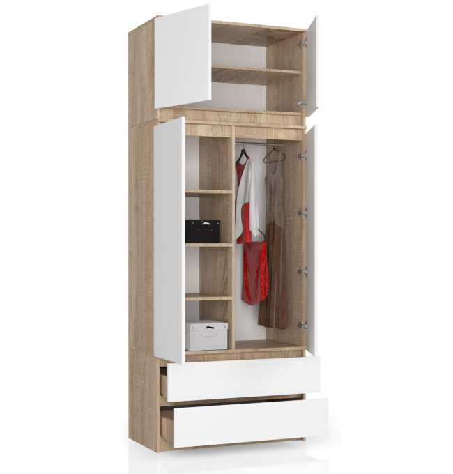 Skříň s nástavcem S 90 cm 2D 2SZ CLP dub sonoma / bílá