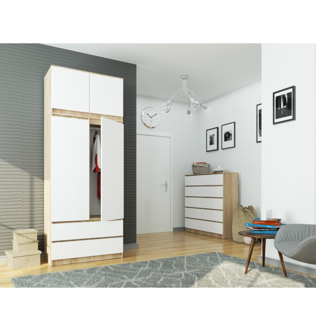 Skříň s nástavcem S 90 cm 2D 2SZ CLP dub sonoma / bílá