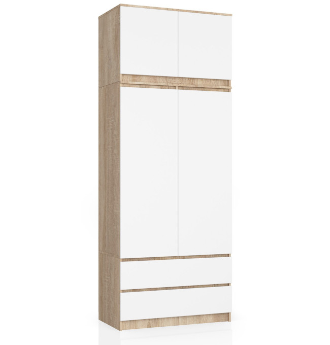 Skříň s nástavcem S 90 cm 2D 2SZ CLP dub sonoma / bílá