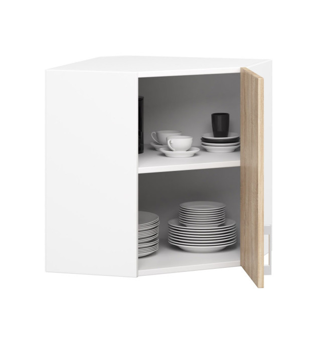 Rohová horní kuchyňská skříňka LIMA W60/60N /580/ bílá / dub sonoma