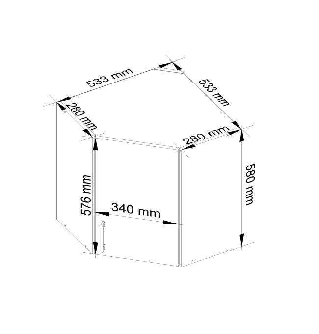 Rohová horní kuchyňská skříňka LIMA W60/60N /580/ bílá / dub sonoma