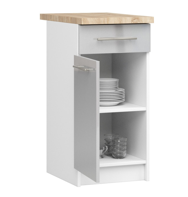 Spodní kuchyňská skříňka s deskou OLIWIA S40 SZ1 bílá / metalická, lesk