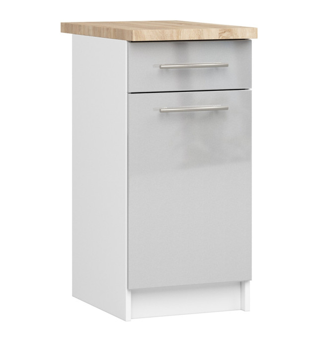 Spodní kuchyňská skříňka s deskou OLIWIA S40 SZ1 bílá / metalická, lesk