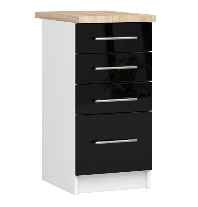 Spodní kuchyňská skříňka s deskou OLIWIA S40 SZ4 bílá / černá, lesk