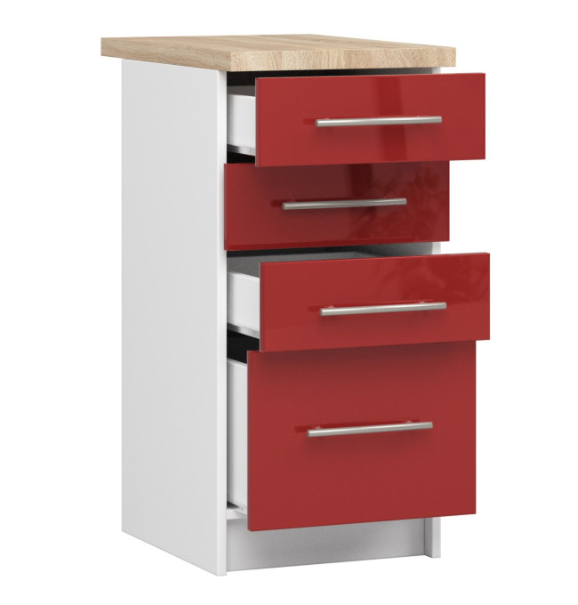 Spodní kuchyňská skříňka s deskou OLIWIA S40 SZ4 bílá / červená, lesk
