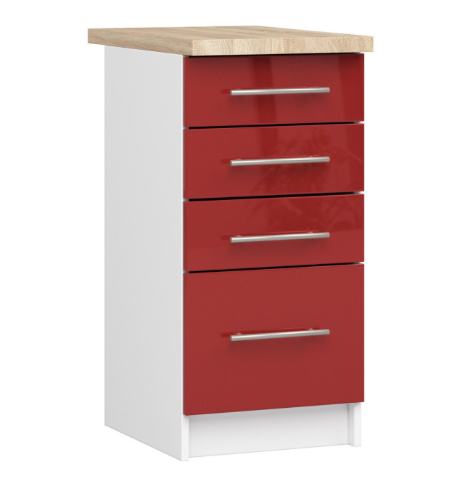 Spodní kuchyňská skříňka s deskou OLIWIA S40 SZ4 bílá / červená, lesk