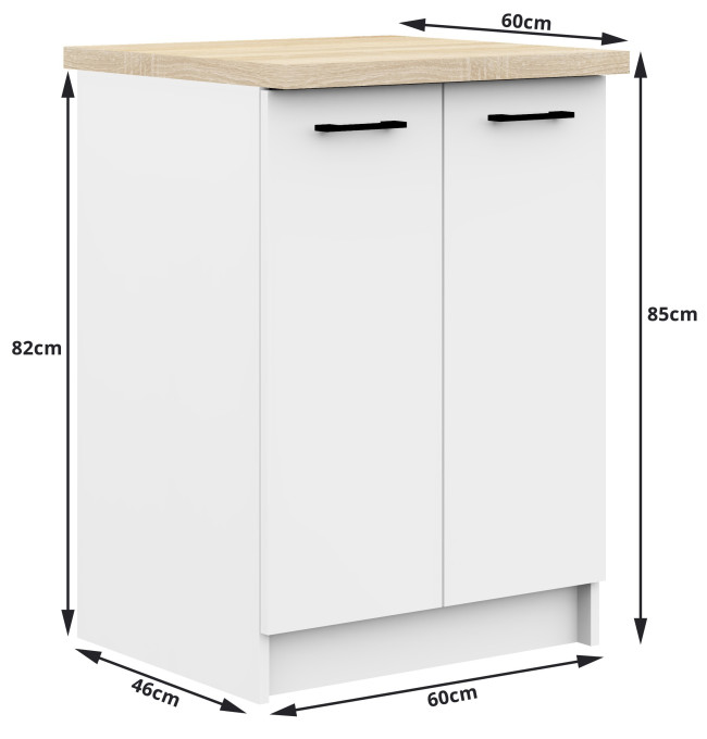 Spodní kuchyňská skříňka s deskou OLIWIA S60 2D bílá