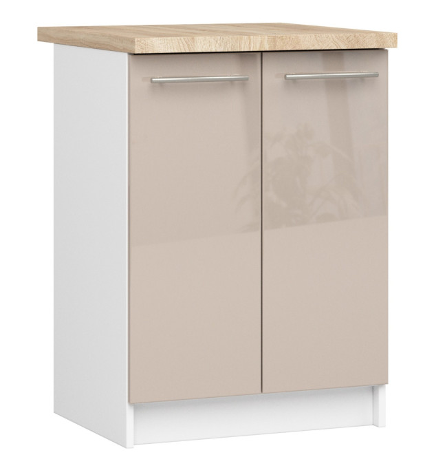 Spodní kuchyňská skříňka s deskou OLIWIA S60 2D bílá / cappuccino, lesk