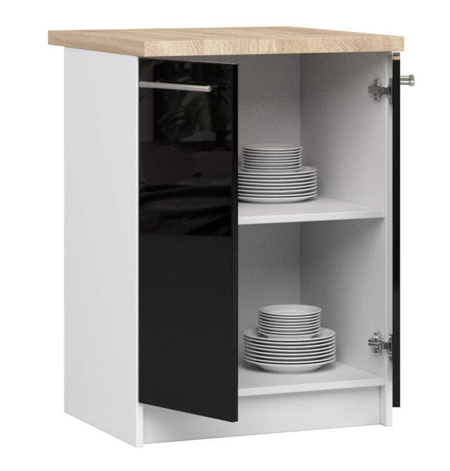 Spodní kuchyňská skříňka s deskou OLIWIA S60 2D bílá / černá, lesk