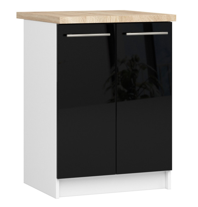 Spodní kuchyňská skříňka s deskou OLIWIA S60 2D bílá / černá, lesk