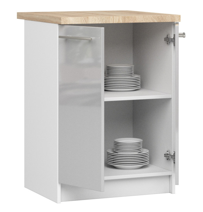 Spodní kuchyňská skříňka s deskou OLIWIA S60 2D bílá / metalická, lesk