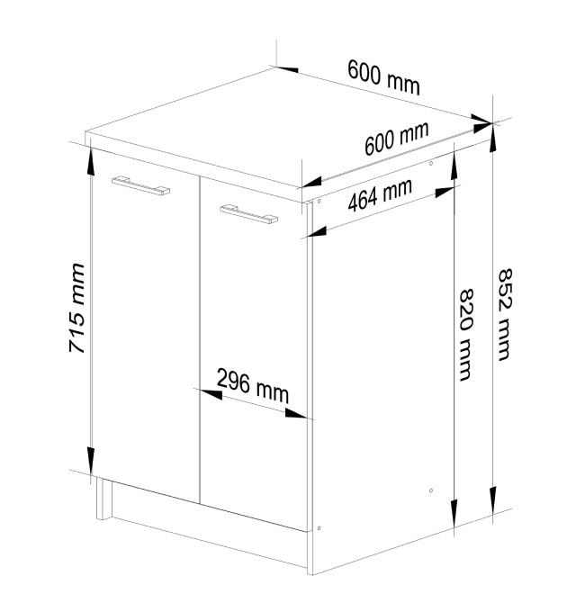 Spodní kuchyňská skříňka s deskou OLIWIA S60 2D bílá / metalická, lesk