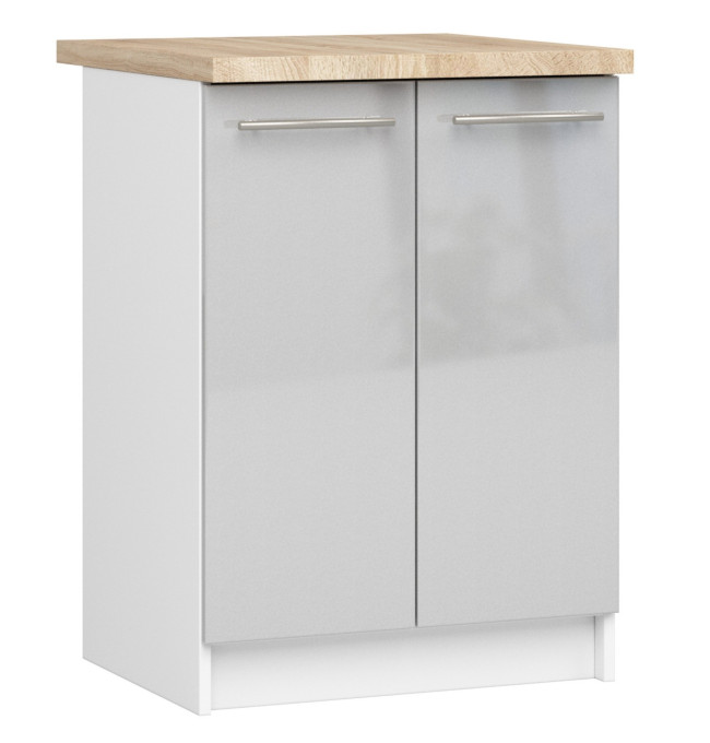 Spodní kuchyňská skříňka s deskou OLIWIA S60 2D bílá / metalická, lesk