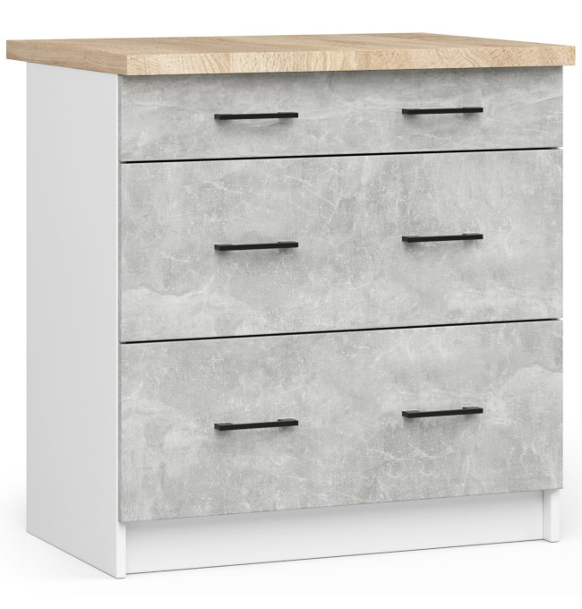 Spodní kuchyňská skříňka s deskou OLIWIA S80 3SZ bílá / beton