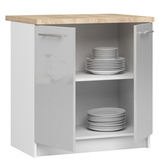 Spodní kuchyňská skříňka s deskou OLIWIA S80 bílá / metalická, lesk