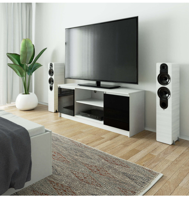 Stolek pod TV RTV 140 2D 1P bílý / černý, lesk