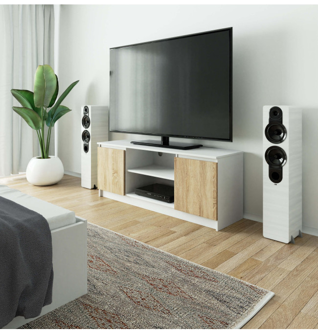 Stolek pod TV RTV 140 2D 1P bílý / sonoma