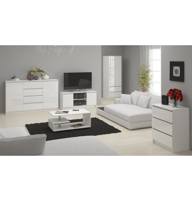 Stolek pod TV RTV 140 2D 1P bílý, lesk