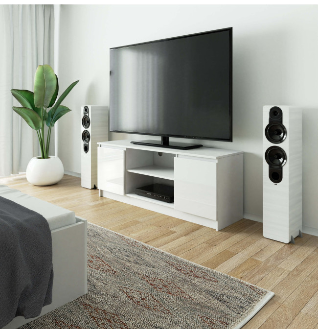 Stolek pod TV RTV 140 2D 1P bílý, lesk