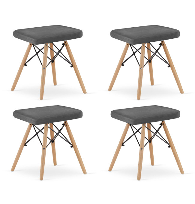 Set čtyř taburetek WERK sametové šedé (hnědé nohy) 4ks