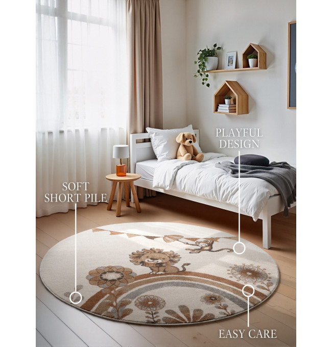 Koberec Villeroy & Boch BOHO KIDS Roar like a Lion krémový kruh