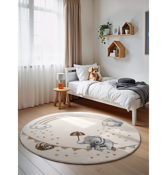 Koberec Villeroy & Boch BOHO KIDS Round Walk like an Elephant Rainbow krémový kruh