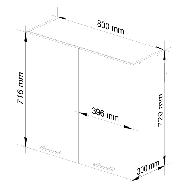 Horní kuchyňská skříňka OLIWIA W 80 H720 bílá / černá, lesk