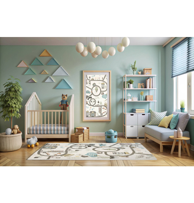 Metrážový koberec Lima 9376A uličky, krémový / světle šedý