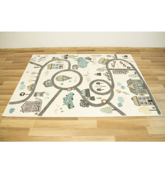 Metrážový koberec Lima 9376A uličky, krémový / světle šedý